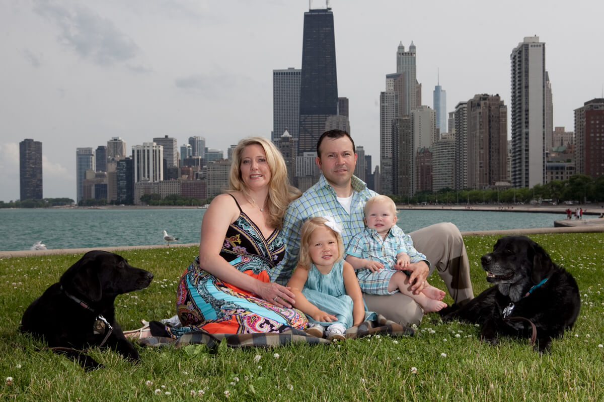 Family portrait with Chicago skyline