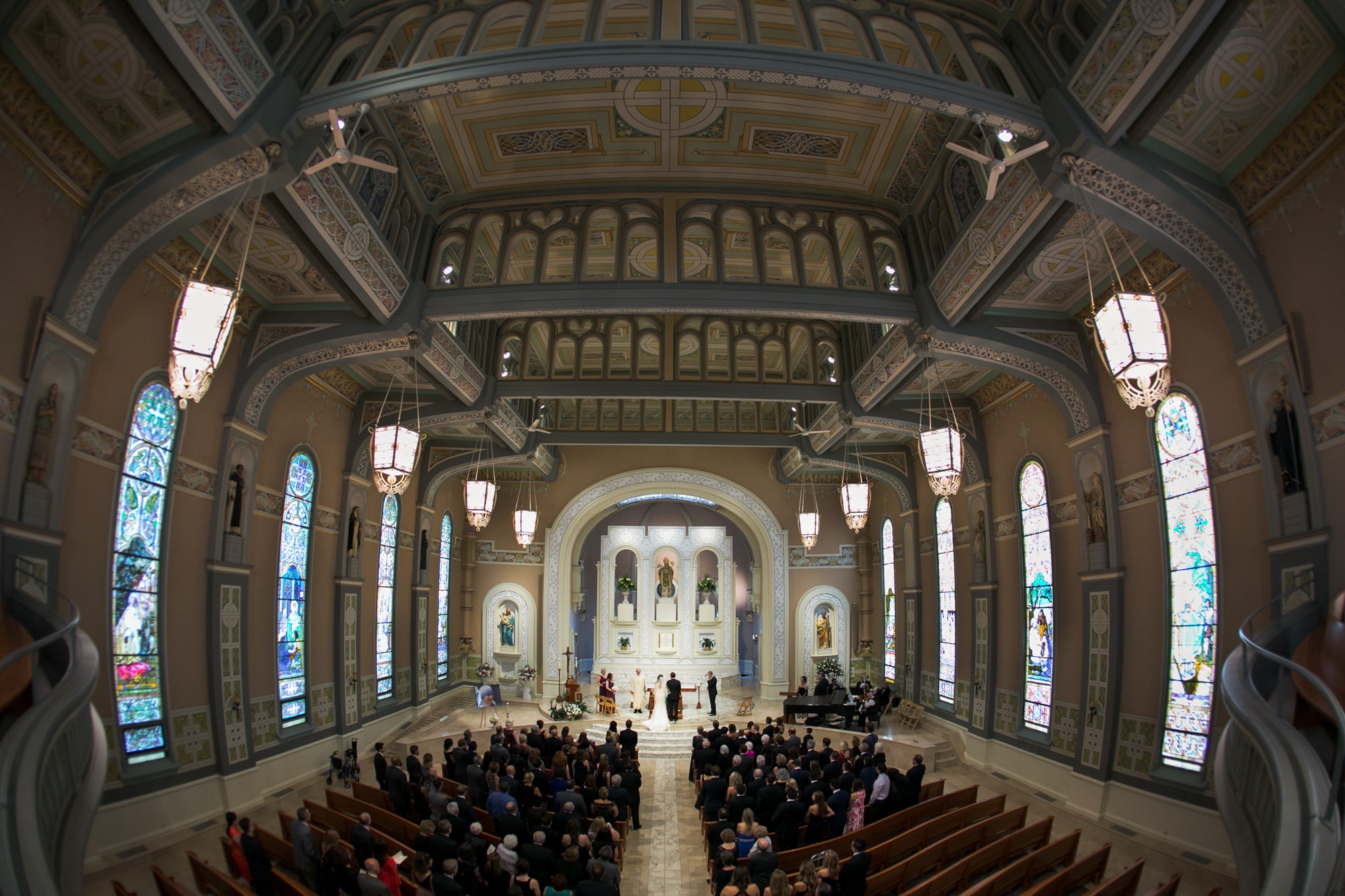 Wide angle photo from above at Old St. Patrick's Church Chicago