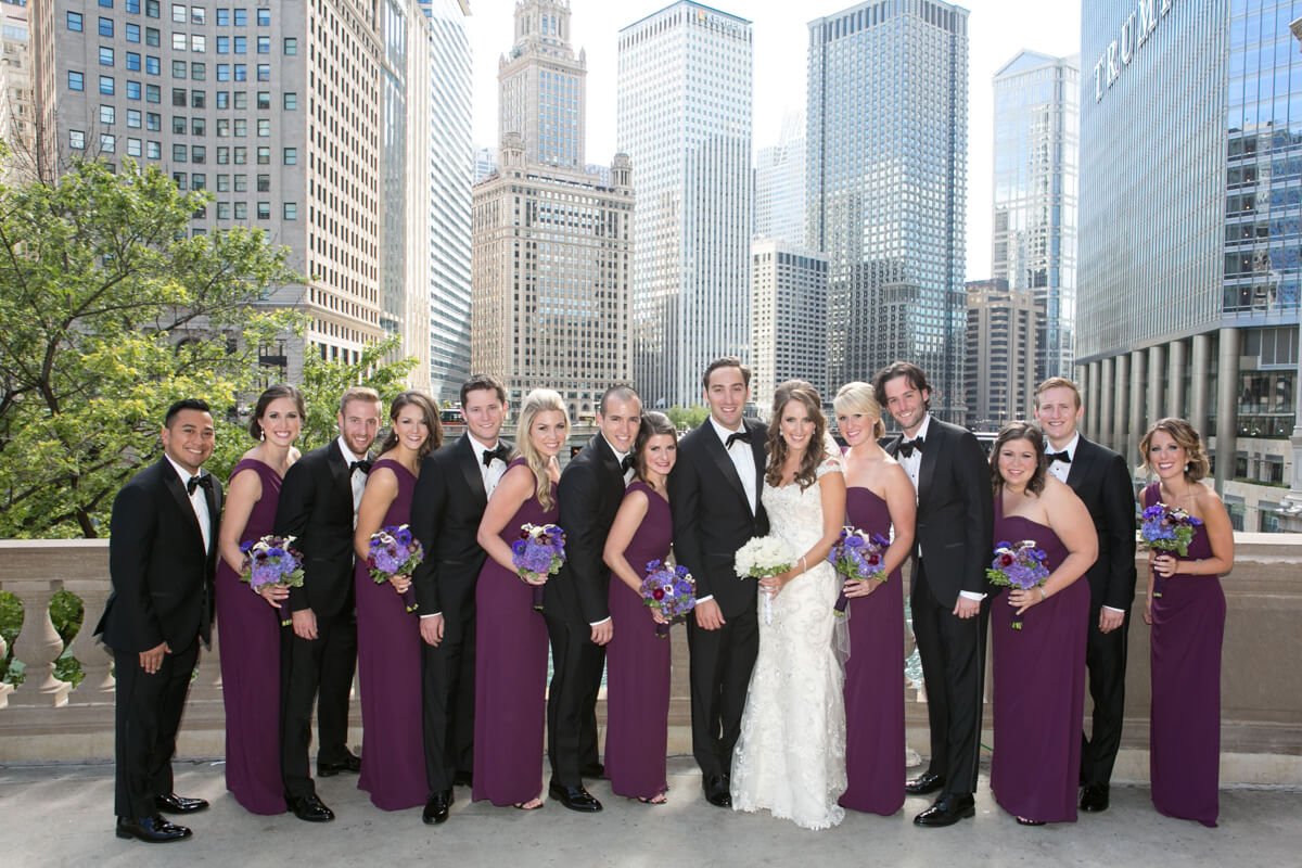 Wedding party portrait at the Chicago River