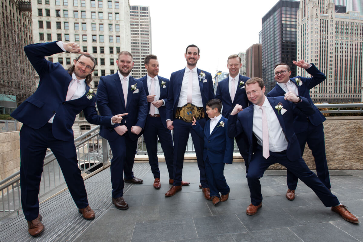 Fun Groomsmen Photo with wrestling gold belt