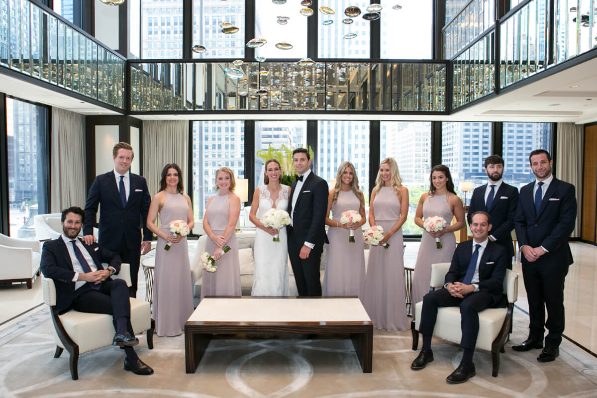 Wedding Party poses at the Langham Hotel Chicago