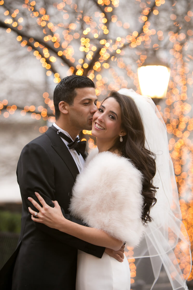 Fall lights of Chicago are backdrop for wedding portrait