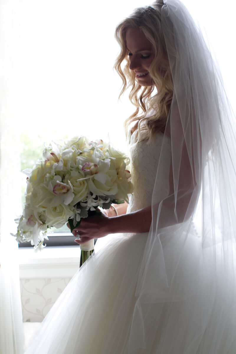 Wedding Portrait of bride with romantic floral bouquet