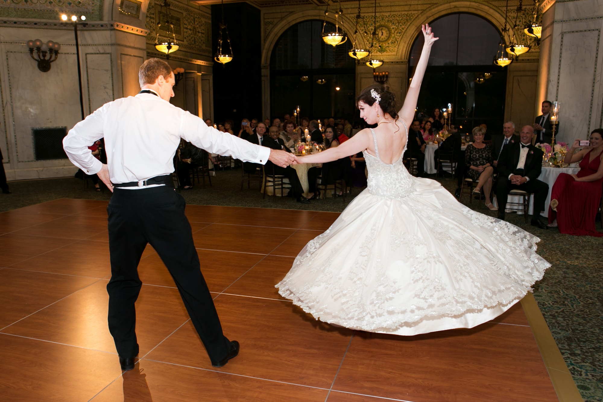 Dramatic first dance at Chicago Cultural Center wedding reception