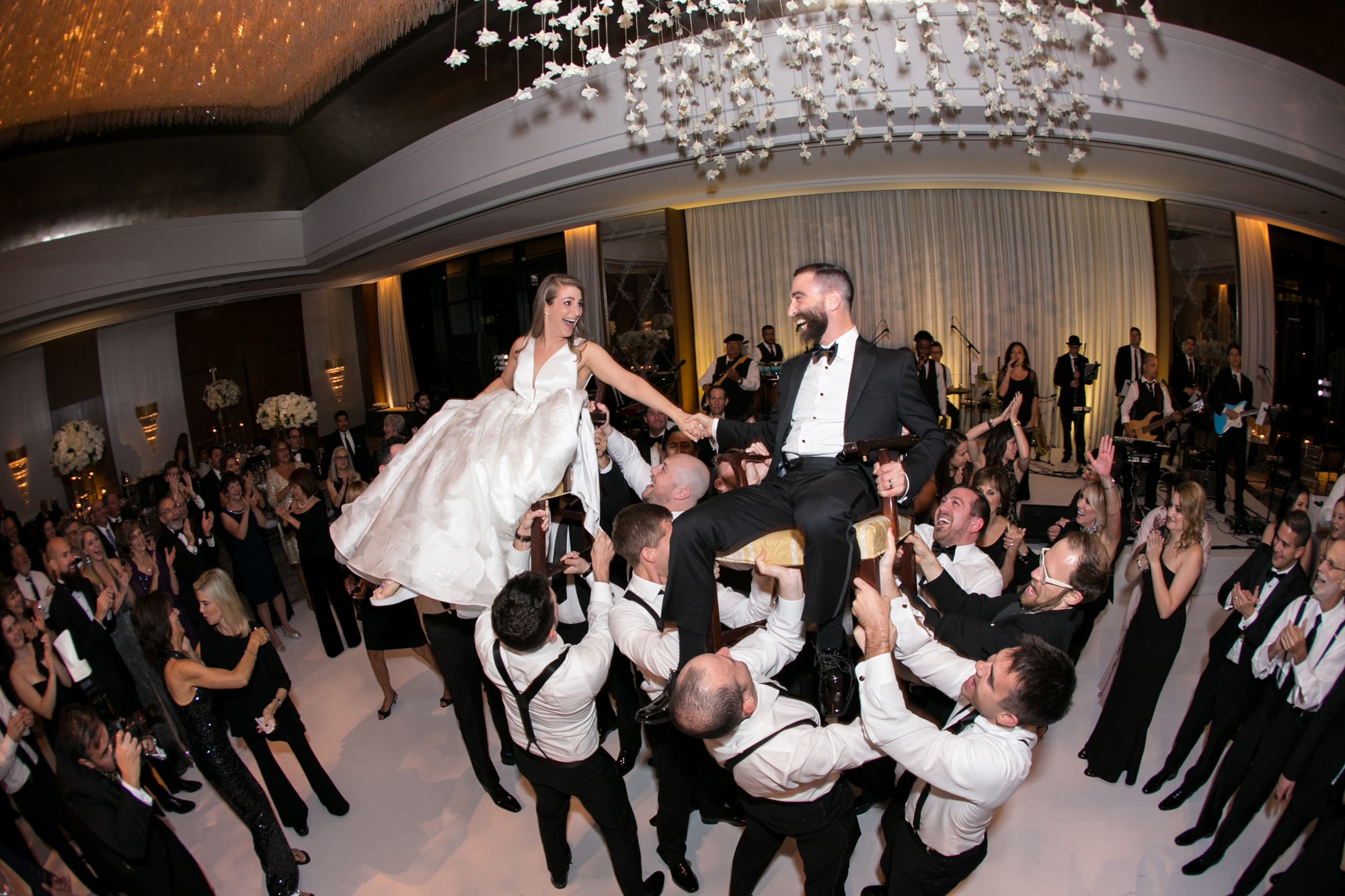 Jewish hora at wedding reception