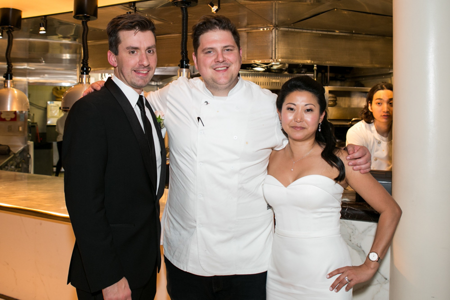 bride and groom with spiaggia chef